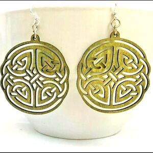 Green Tree Large Celtic Irish Wood Earring Lightweight
